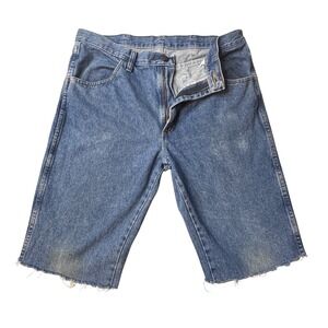 Rustler Denim Shorts Mens 35 Blue Cut Off Raw Hem Medium Wash Cotton Jorts Y2K